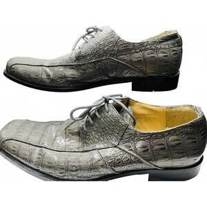 Vintage Antonio Mozzetti Men's Gray Croc-Embossed Leather Dress Shoes 12D